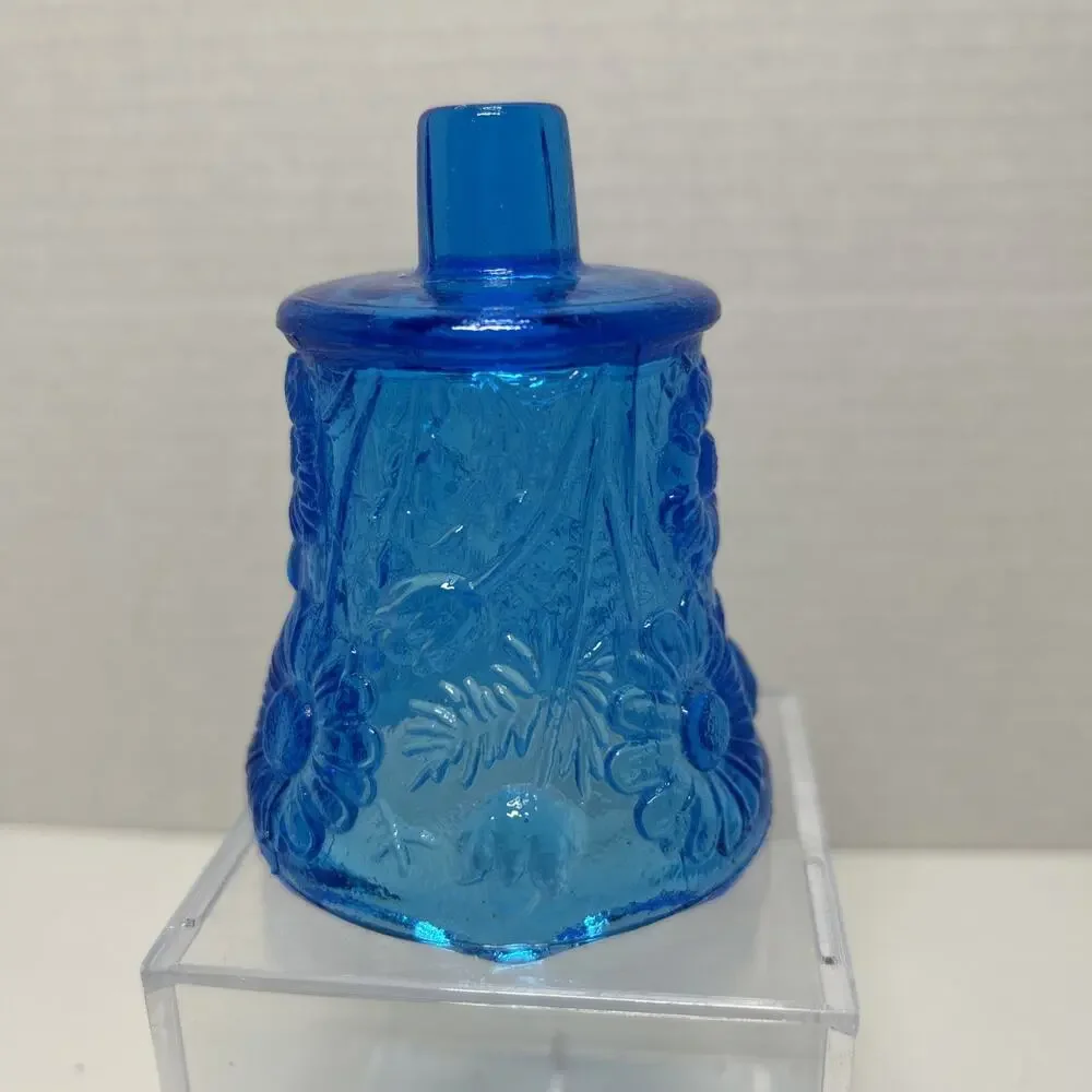MCM Blue Glass Pegged Cup Votive Sconce Candle Holder Floral Daisy Tulip